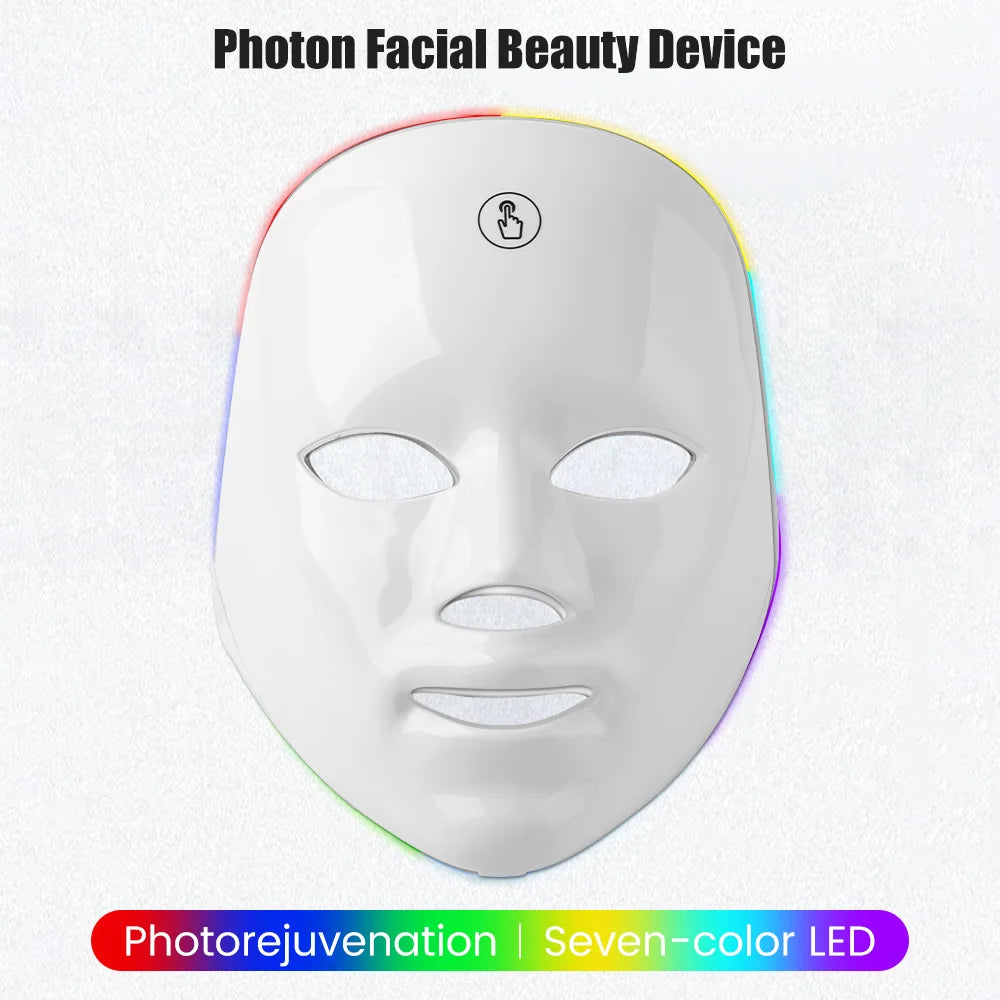 7-1 Colors LED Facial Skin Care Mask,Red Light Mask for Face, Rejuvenation Home Face Lifting Whitening Beauty Device