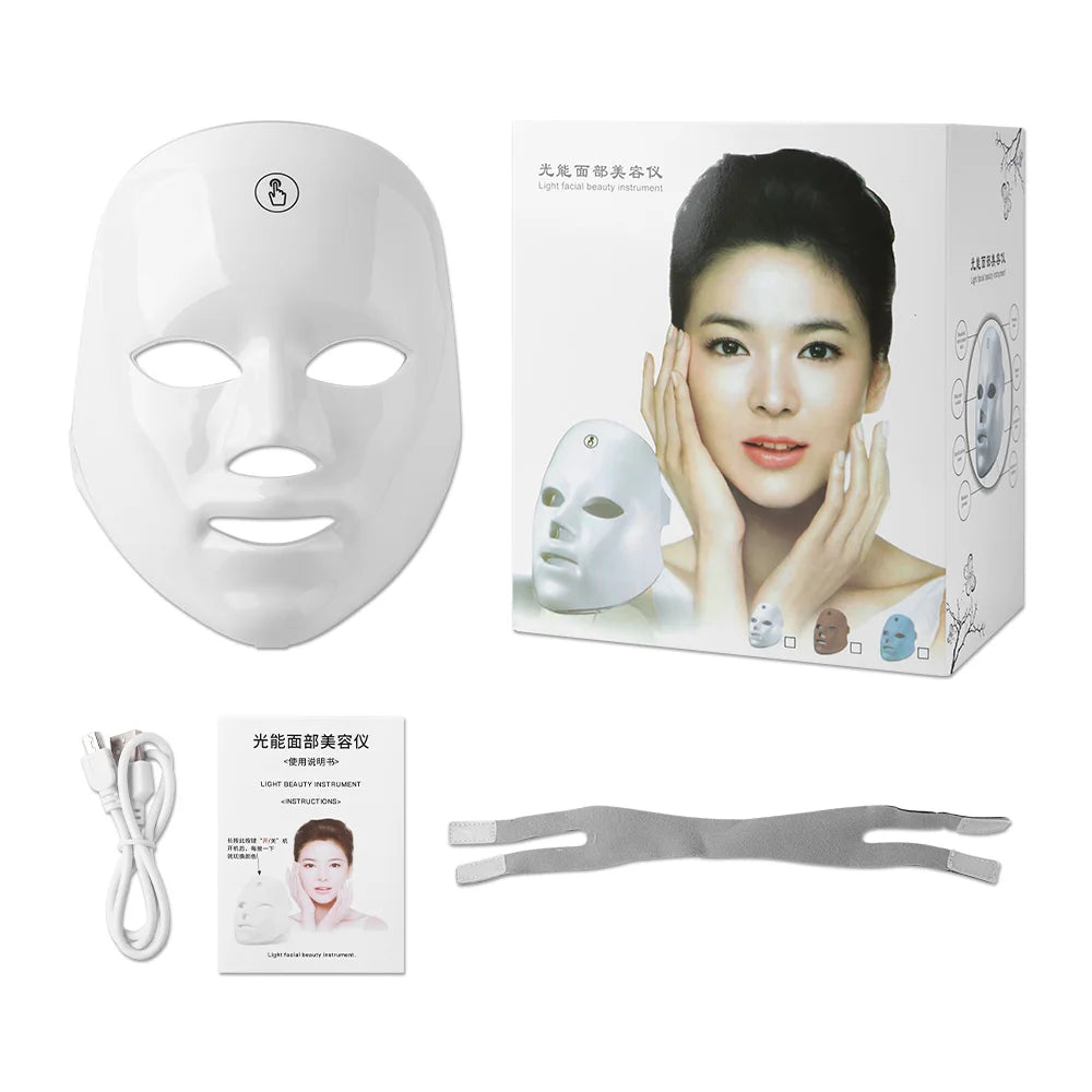 7-1 Colors LED Facial Skin Care Mask,Red Light Mask for Face, Rejuvenation Home Face Lifting Whitening Beauty Device