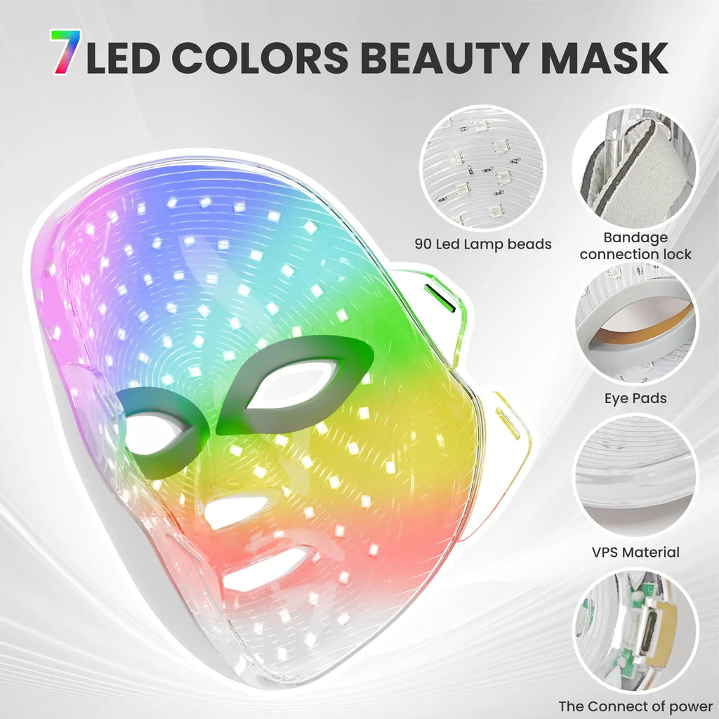 7-1 Colors LED Facial Skin Care Mask,Red Light Mask for Face, Rejuvenation Home Face Lifting Whitening Beauty Device