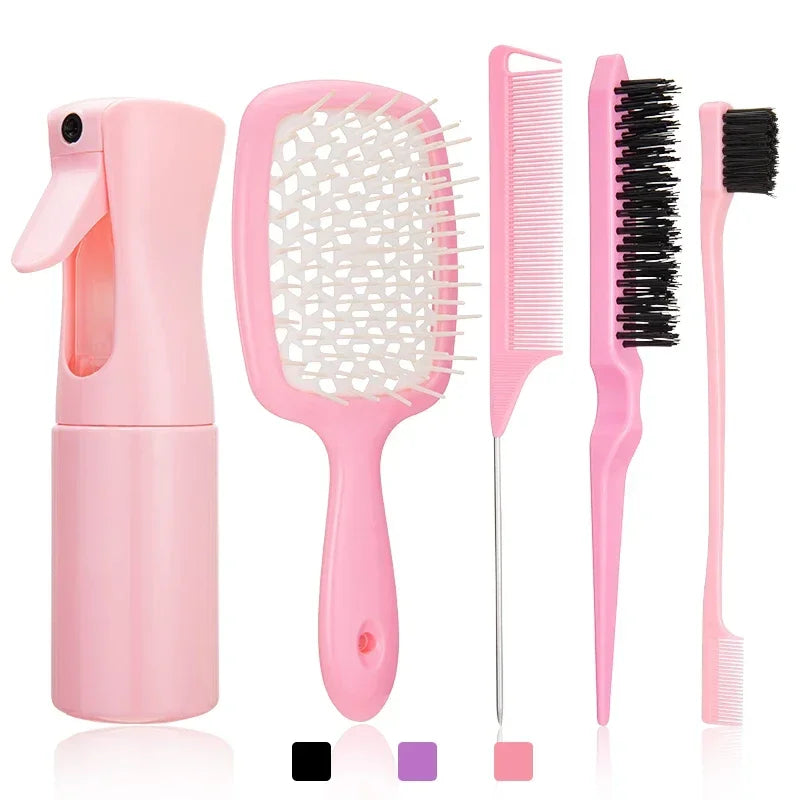 5pcs/set Detangling Hair Brush Curly Hair Curved Rat Tail Comb Set Edge Hair Brush Curly Hair Brush Salon Hair Tools
