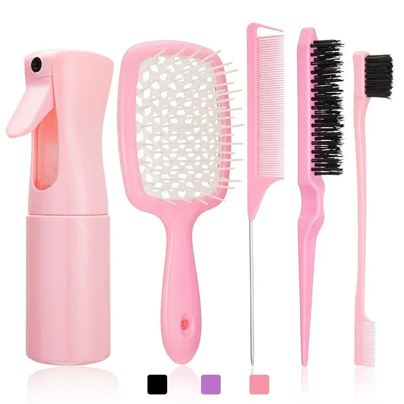 5pcs/set Detangling Hair Brush Curly Hair Curved Rat Tail Comb Set Edge Hair Brush Curly Hair Brush Salon Hair Tools