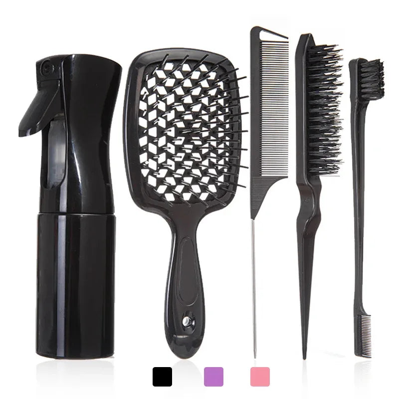 5pcs/set Detangling Hair Brush Curly Hair Curved Rat Tail Comb Set Edge Hair Brush Curly Hair Brush Salon Hair Tools